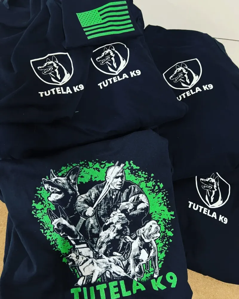 Tutela K9 printed apparel with detailed multicolor artwork